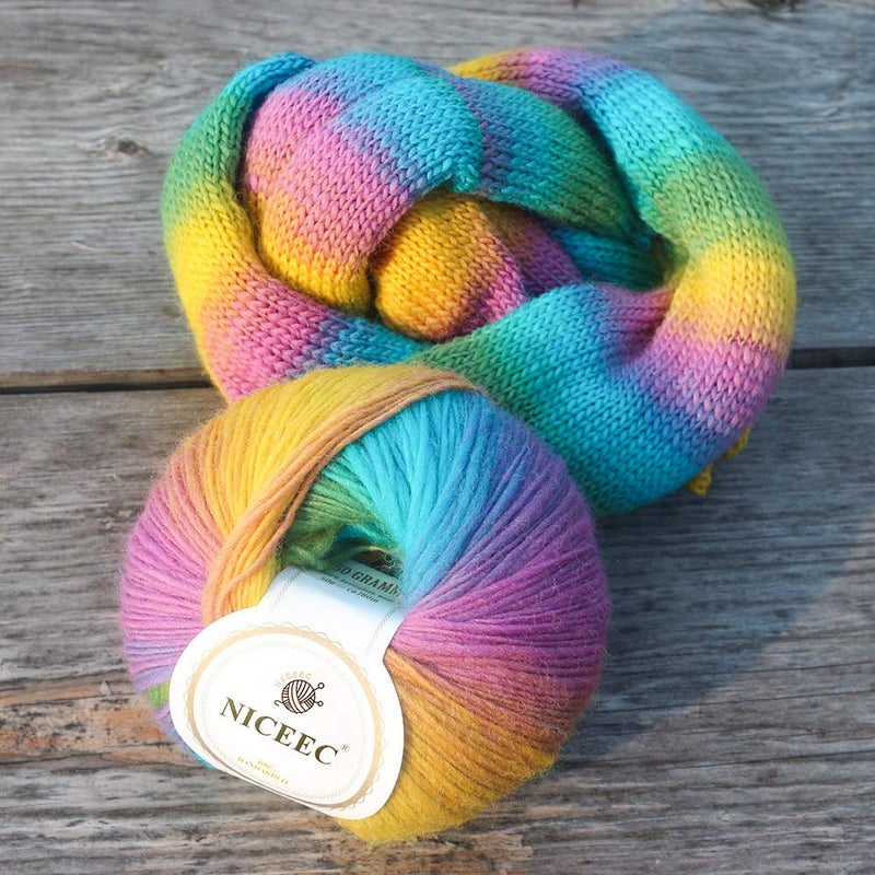 NICEEC 2 Skeins Rainbow Soft Yarn 100% Wool Gradient Multi Color Yarn for Crocheting Knit Total Length 180mÃ—2(196ydsÃ—2,50gÃ—2)-24 - Image 4